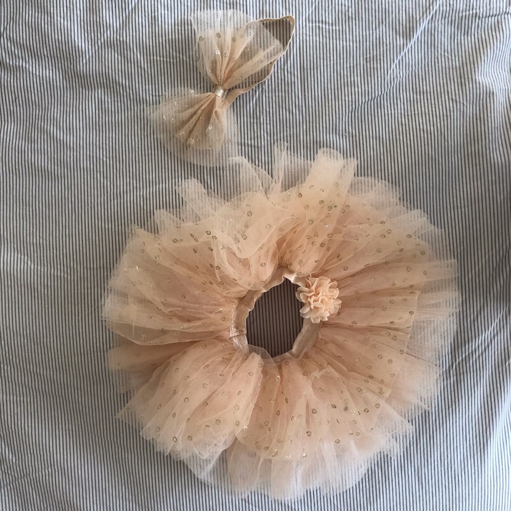 BOGO Matching Tutu and headband with bow - champagne with gold dots